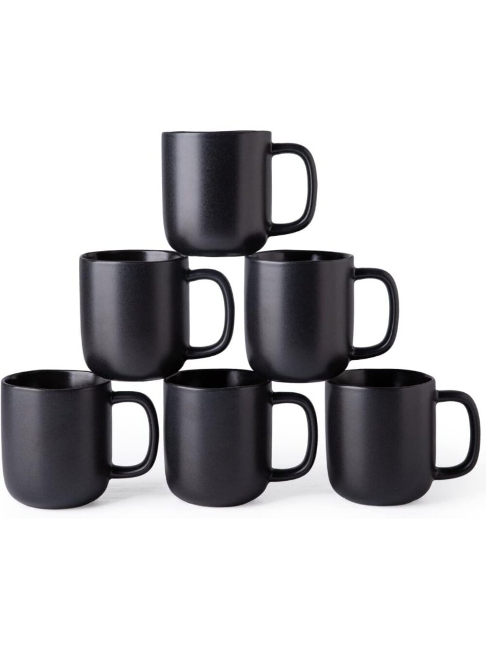 Stylish 14oz Ceramic Coffee Mugs Set of 6 - Large Handle, Wavy Rim, Matte Black